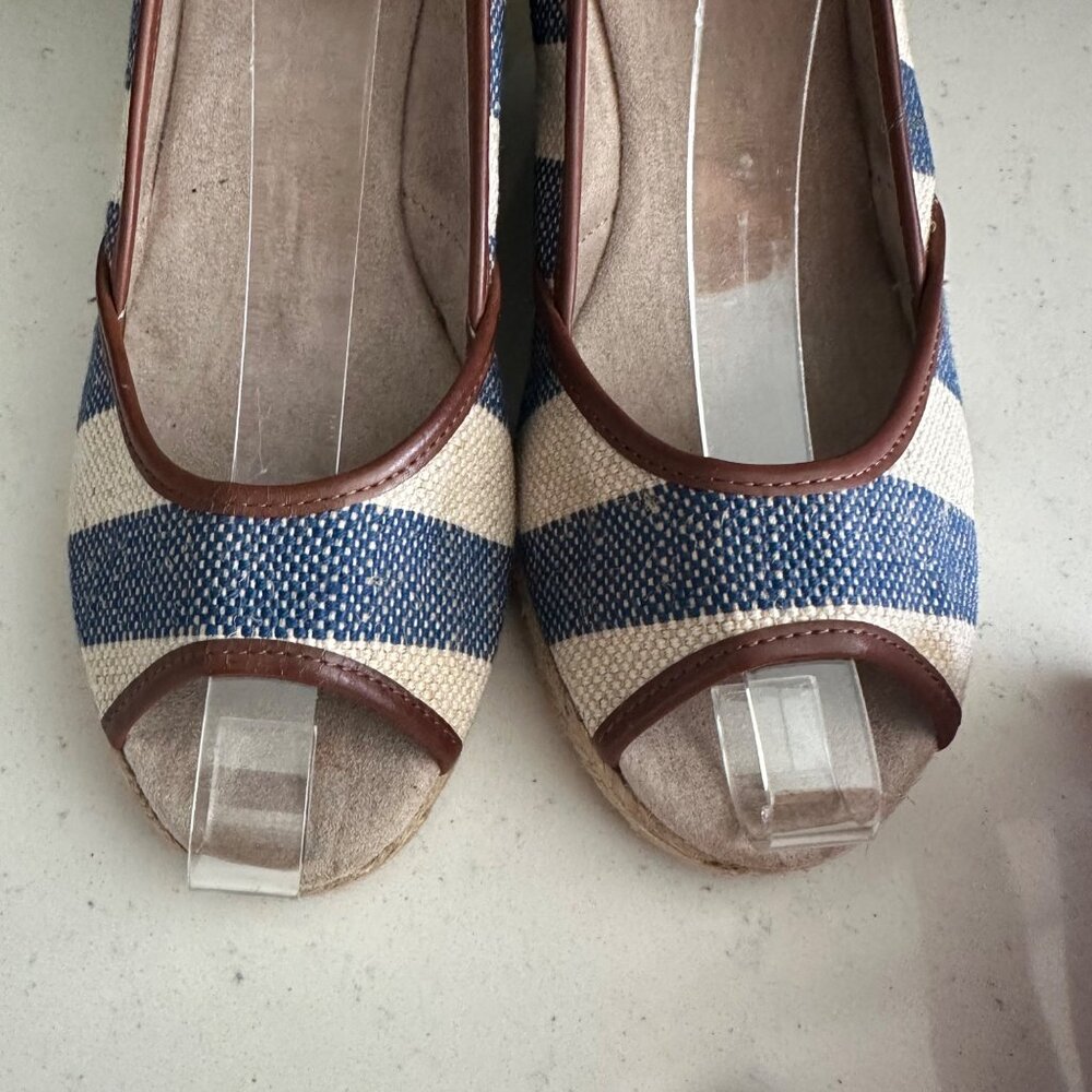 G.H. Bass & Co. Womens Blue & Cream Striped Open-Toe Espadrille Wedge Heels 7.5M - Picture 7 of 8